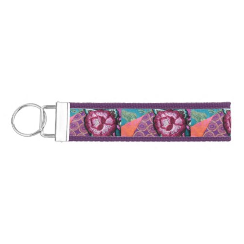 Rose flower boho embroidery look colorful wrist keychain