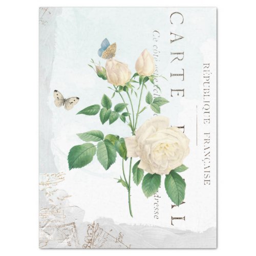 Rose Flower Butterfly Carte Postale Blue Painted Tissue Paper