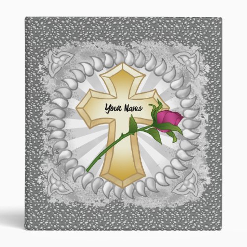 Rose flower Christian Cross 3 Ring Binder