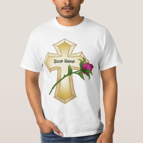 Rose flower Christian Cross T_Shirt