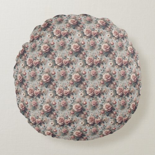 Rose Flower Design Round Pillow
