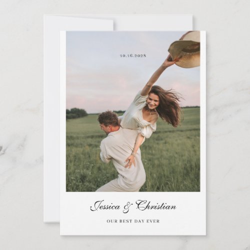 Rose Flower Elegant Calligraphy Wedding Photo Thank You Card