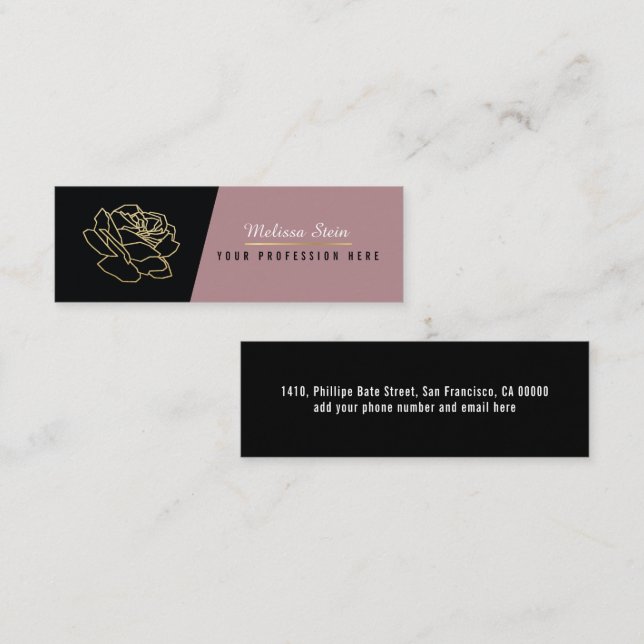 rose flower, elegant floral feminine professional mini business card (Front/Back)