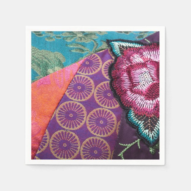 Rose flower embroidered look purple napkins (Front)