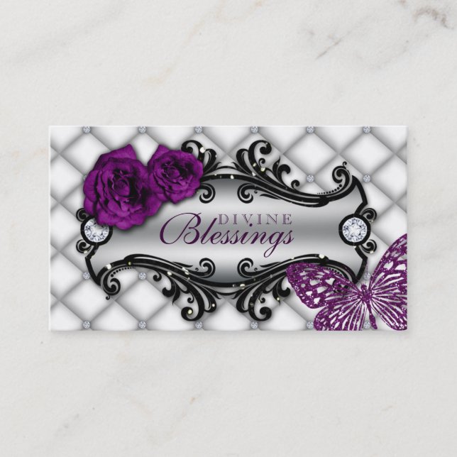 Rose Flower Fashion Jewelry Butterfly Glitter Business Card (Front)