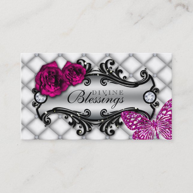 Rose Flower Fashion Jewelry Butterfly Glitter Business Card (Front)