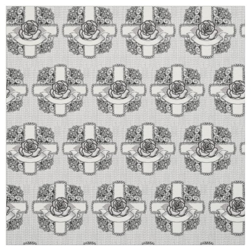 Rose flower Filigree Christian Cross Fabric