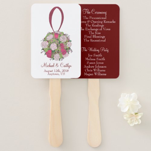 Rose Flower Floral Bridal Bouquet Wedding Program Hand Fan