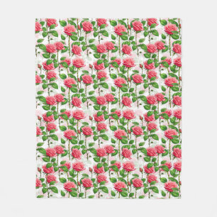 Rose Flower Floral Foliage Pattern Fleece Blanket