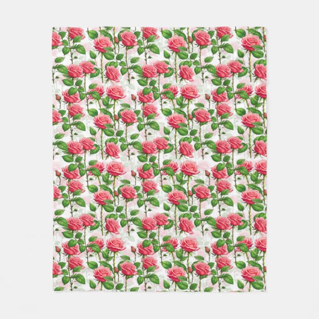 Rose Flower Floral Foliage Pattern  Fleece Blanket (Front)
