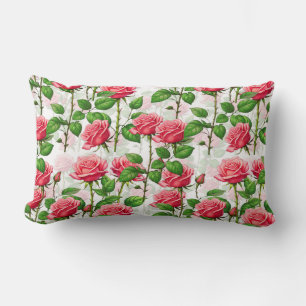 Rose Flower Floral Foliage Pattern Lumbar Pillow