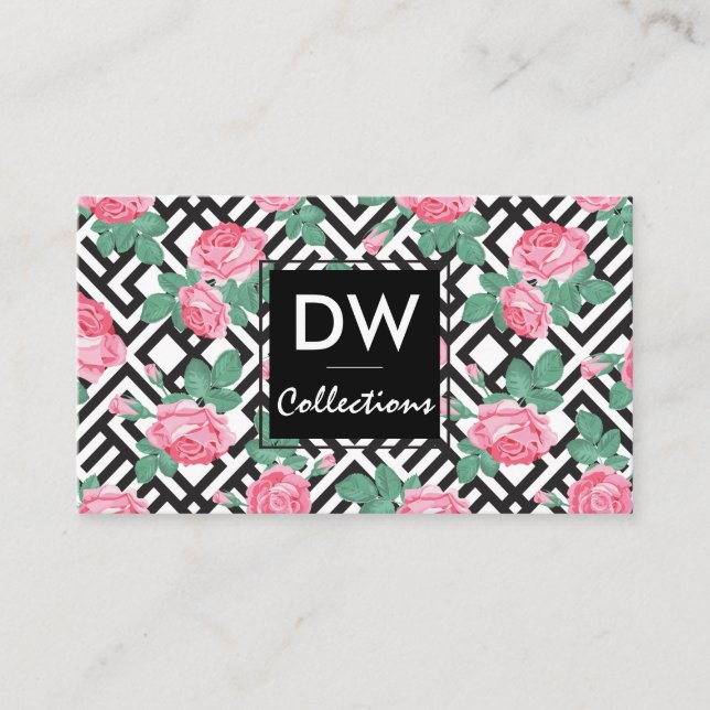 Rose Flower Geometric Pattern Business Card (Front)