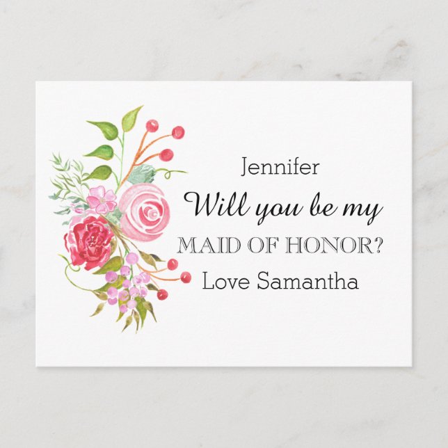 Rose flower mix | Maid of Honor Invitation Postcard (Front)