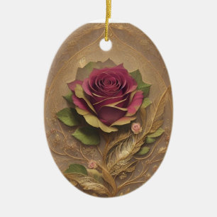 Rose flower oval ornaments