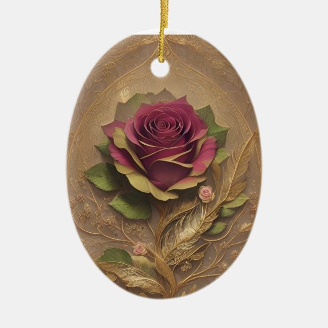 Rose flower oval ornaments (Front)