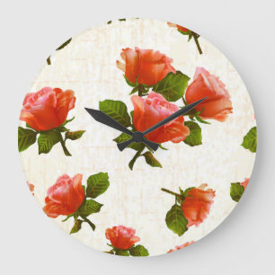 Rose flower pattern, vintage background. large clock