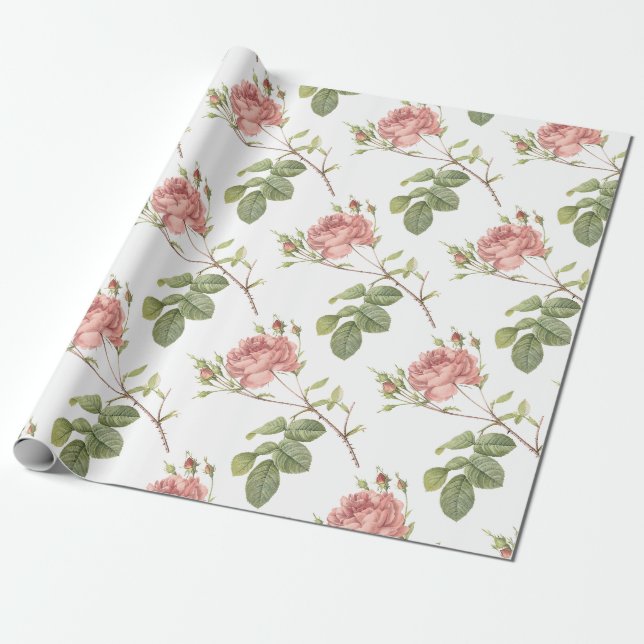Rose Flower Pattern Wrapping Paper (Unrolled)