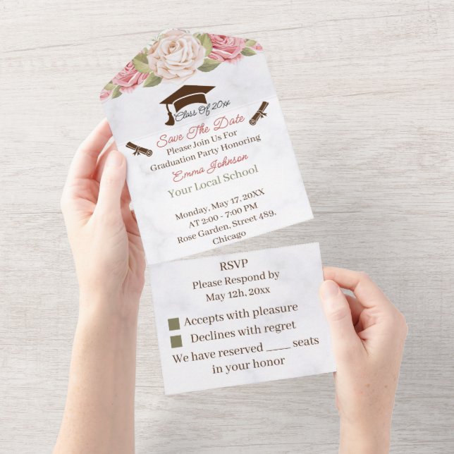 Rose Flower Personalized Save The Date Graduation All In One Invitation (Tearaway)