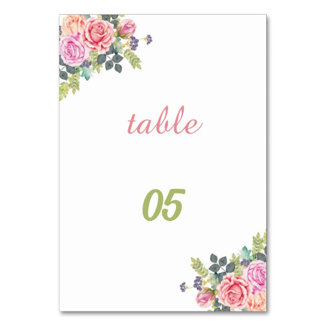 Rose Flower Personalized Wedding Table Number (Front)