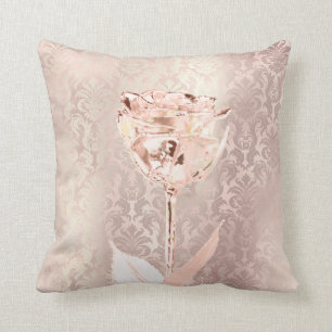 Rose Flower Pink Blush Powder Lux Metallic Damask Throw Pillow