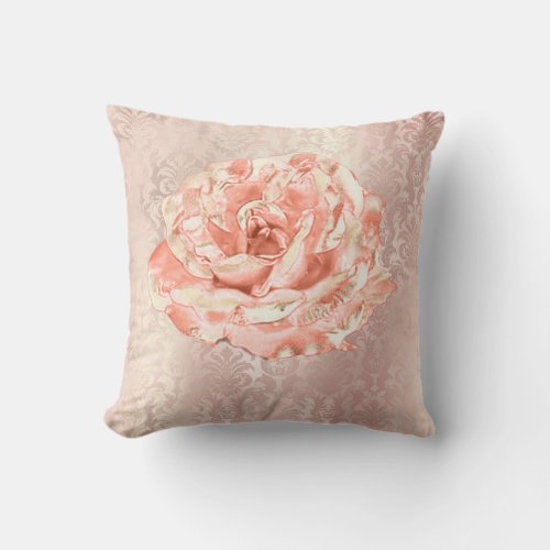 Rose Flower Pink Damask Pastel Pearl  Metal Lux Throw Pillow