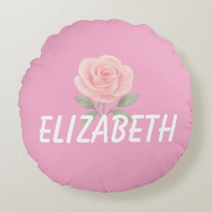 Rose Flower Pink Name Round Pillow