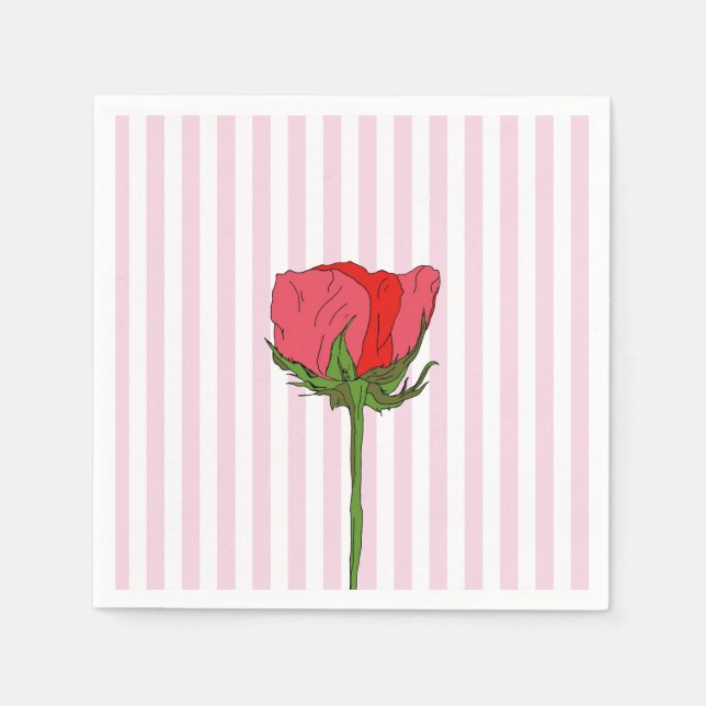 Rose Flower Pink Stripe Napkins (Front)