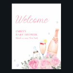 Rose Flower Poppin Champagne Baby Shower Welcome Poster<br><div class="desc">Adorable elegant sweet pink rose poppin's bottles baby shower, featuring girl baby shower celabrating champange bottle, baby bottle, champange glass decor with cherry, lemon and rose flower. this design will creates a beautiful and memorable aesthetic that is sure to impress and delight all of your guests.</div>