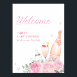 Rose Flower Poppin Champagne Baby Shower Welcome Poster<br><div class="desc">Adorable elegant sweet pink rose poppin's bottles baby shower,  featuring girl baby shower celabrating champange bottle,  baby bottle,  champange glass decor with cherry,  lemon and rose flower.  this design will creates a beautiful and memorable aesthetic that is sure to impress and delight all of your guests.</div>
