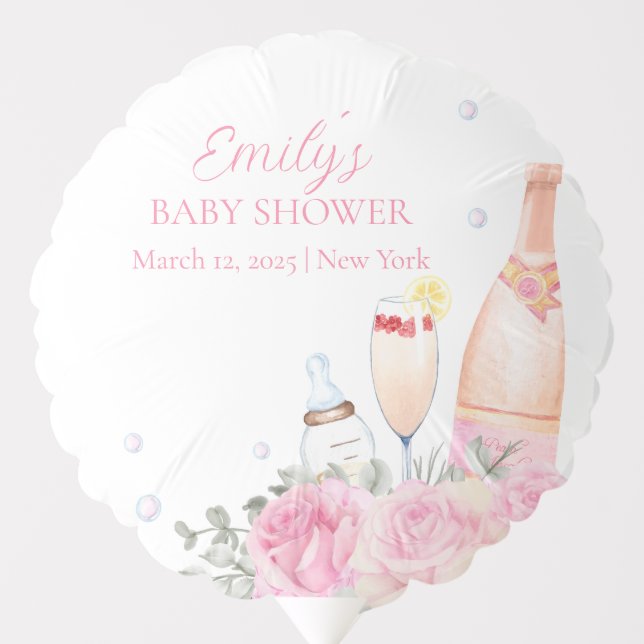 Rose Flower Poppin Champagne Bottles Baby Shower Balloon (Front)