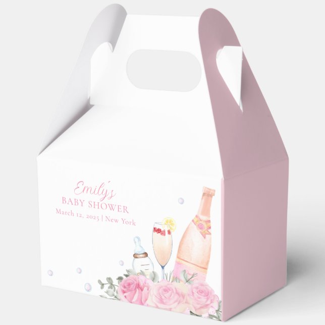 Rose Flower Poppin Champagne Bottles Baby Shower Favor Boxes (Back)