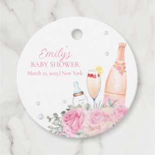 Rose Flower Poppin Champagne Bottles Baby Shower Favor Tags