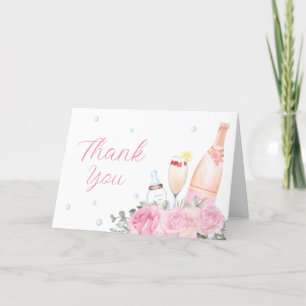 Rose Flower Poppin Champagne Bottles Baby Shower Letterpress Thank You Card