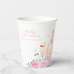 Rose Flower Poppin Champagne Bottles Baby Shower Paper Cups