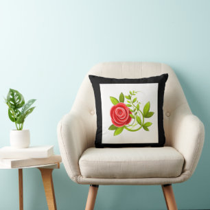 rose flower red black throw pillow