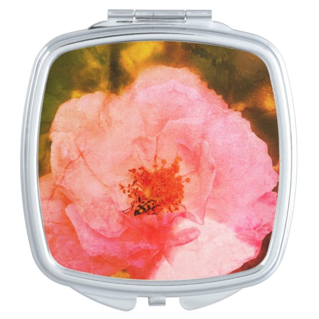 Rose flower retro photo compact mirror (Front)