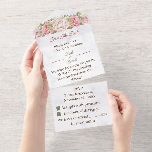 Rose Flower Save The Date  All In One Invitation