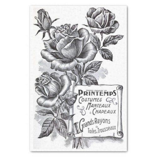 Rose Flower Scroll Banner French Text Decoupage  Tissue Paper