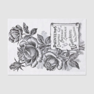Rose Flower Scroll Banner French Text Decoupage Tissue Paper