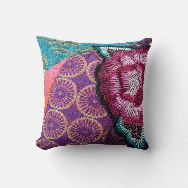Rose flower tapestry look bohemian purple pink  throw pillow (Front)