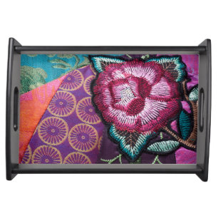 Rose flower tapestry look boho colorful  serving tray