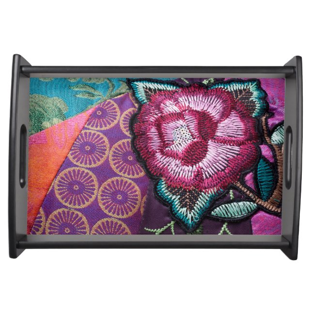 Rose flower tapestry look boho colorful  serving tray (Front)