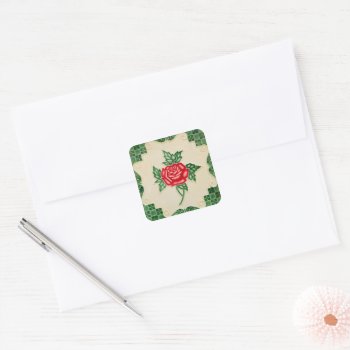 Rose Flower Tile Square Sticker by wheresmymojo at Zazzle