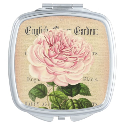 Rose flower vintage feminine floral compact mirror
