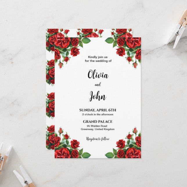 Rose Flower Wedding Invitation Template, Printable (Front/Back In Situ)