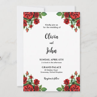 Rose Flower Wedding Invitation Template, Printable