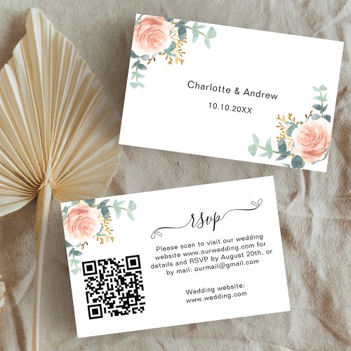 Rose flower wedding response website QR code RSVP Enclosure Card