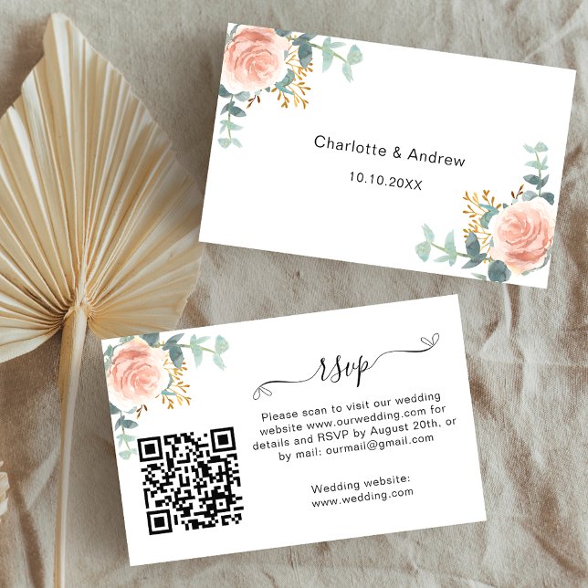 Rose flower wedding response website QR code RSVP Enclosure Card (Creator Uploaded)