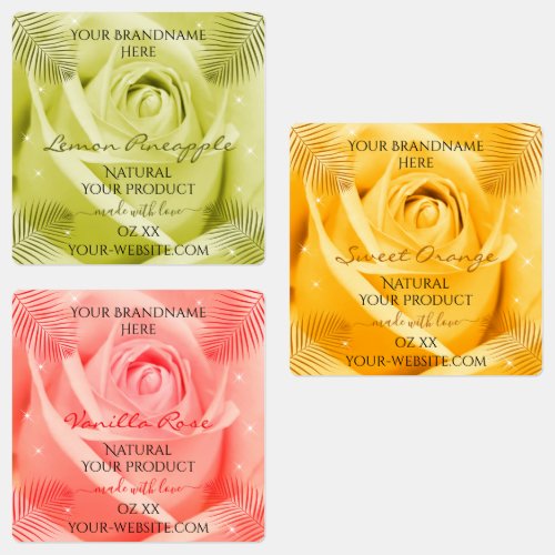 Rose Flower Yellow Orange and Pink Product Labels