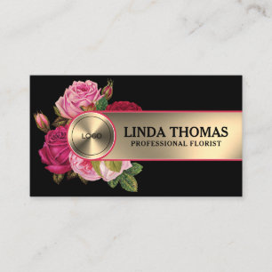Rose flowers and gold stripe  business card